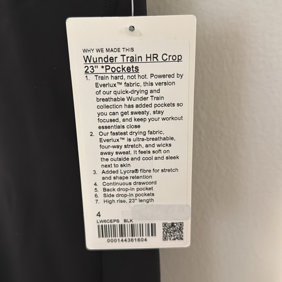 Brand new never worn Lululemon Wunder Train HR Crop 23” *Pockets - Picture 4 of 8